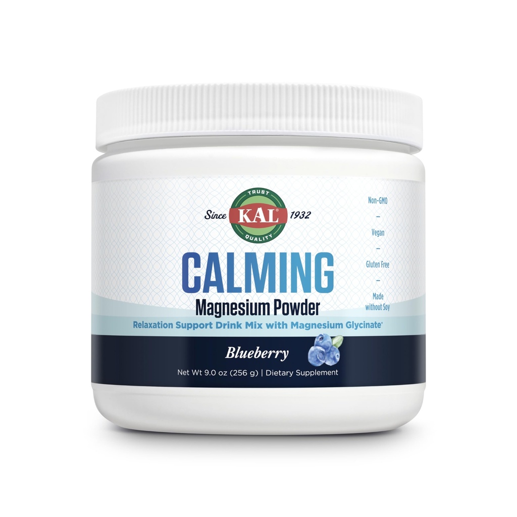 KAL Calming 마그네슘 분말 - 블루 베리 맛 마그네슘 보충 - 높은 흡수, 휴식 지원, 추가 설탕 없음, Vegan, 글루텐 무료, 소이없이 만든 - 40 서빙, 9 온스