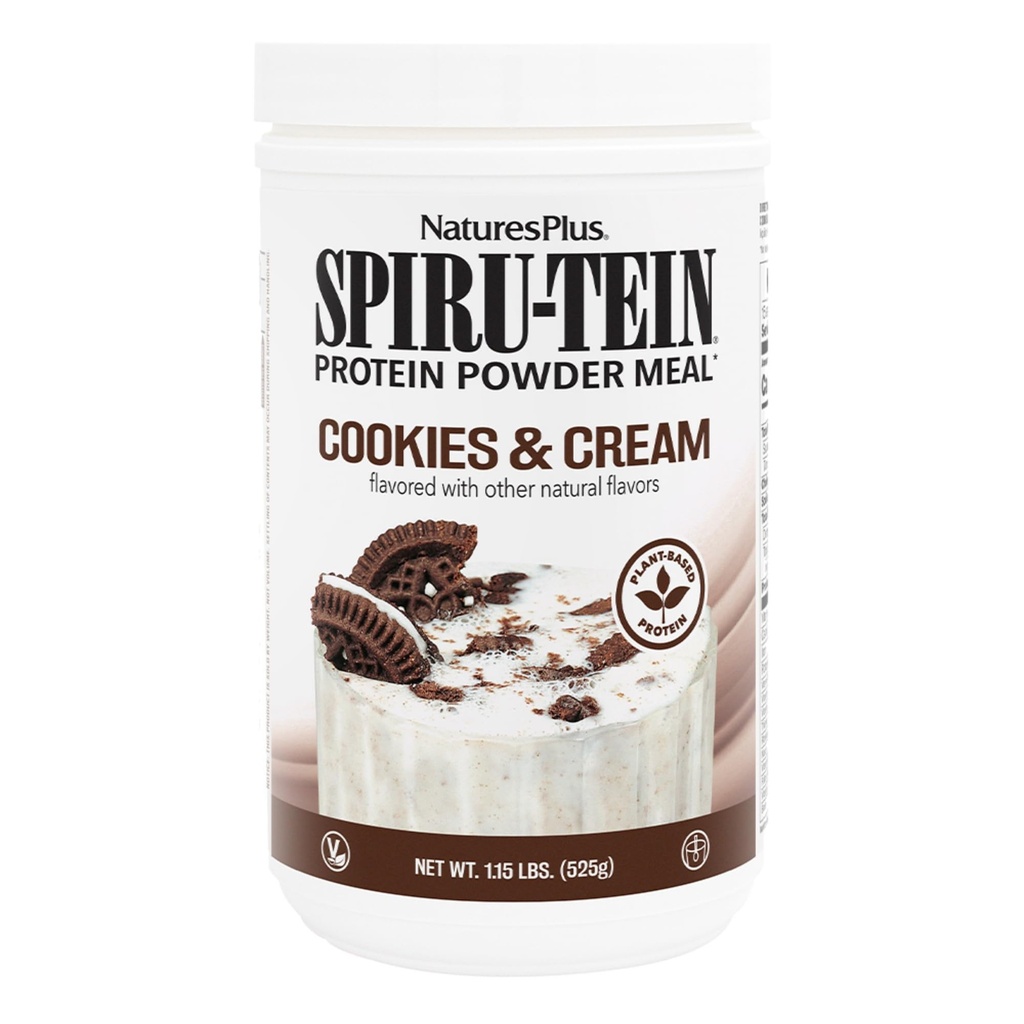 자연플러스 SPIRU-TEIN Shake - 쿠키 및 크림 - 1.15 파운드, Spirulina 단백질 분말 - 에너지를위한 식물 기반 식사 교체, 비타민 및 미네랄 - 채식 - 15 서빙