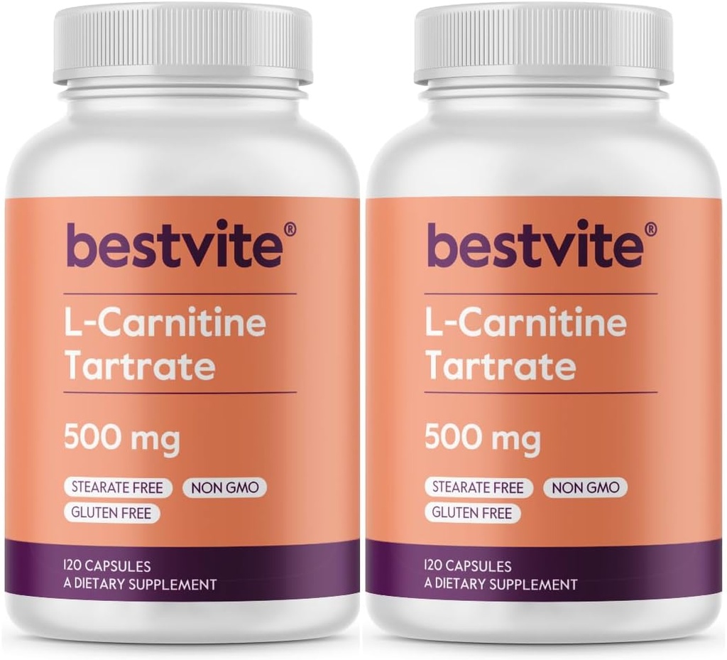 BESTVITE L-Carnitine 캡슐 당 500mg (240 캡슐) (120x2) - Stearates 없음 - 비 GMO - 글루텐 무료