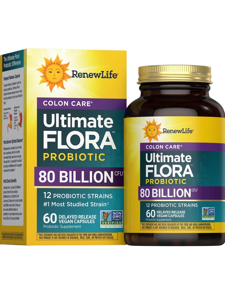 Renew Life Probiotic Colon Care Probiotic 캡슐, Daily Supplement Offer Colon Support, L. Rhamnosus GG, Dairy, Soy 및 글루텐 프리, 80 억 CFU, 60 개