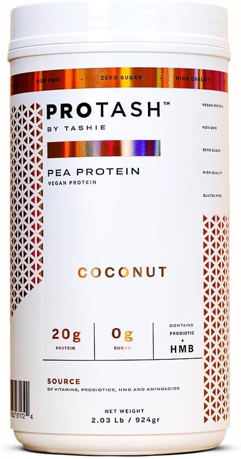 TASHIE의 Vegan 단백질 분말 - 유기 식물 BCAA, HMB & Probiotics, Zero Sugar, Non-GMO, Gluten 무료, NSF 인증, 28 서빙 - 코코넛 단백질 분말을 가진 단백질 분말
