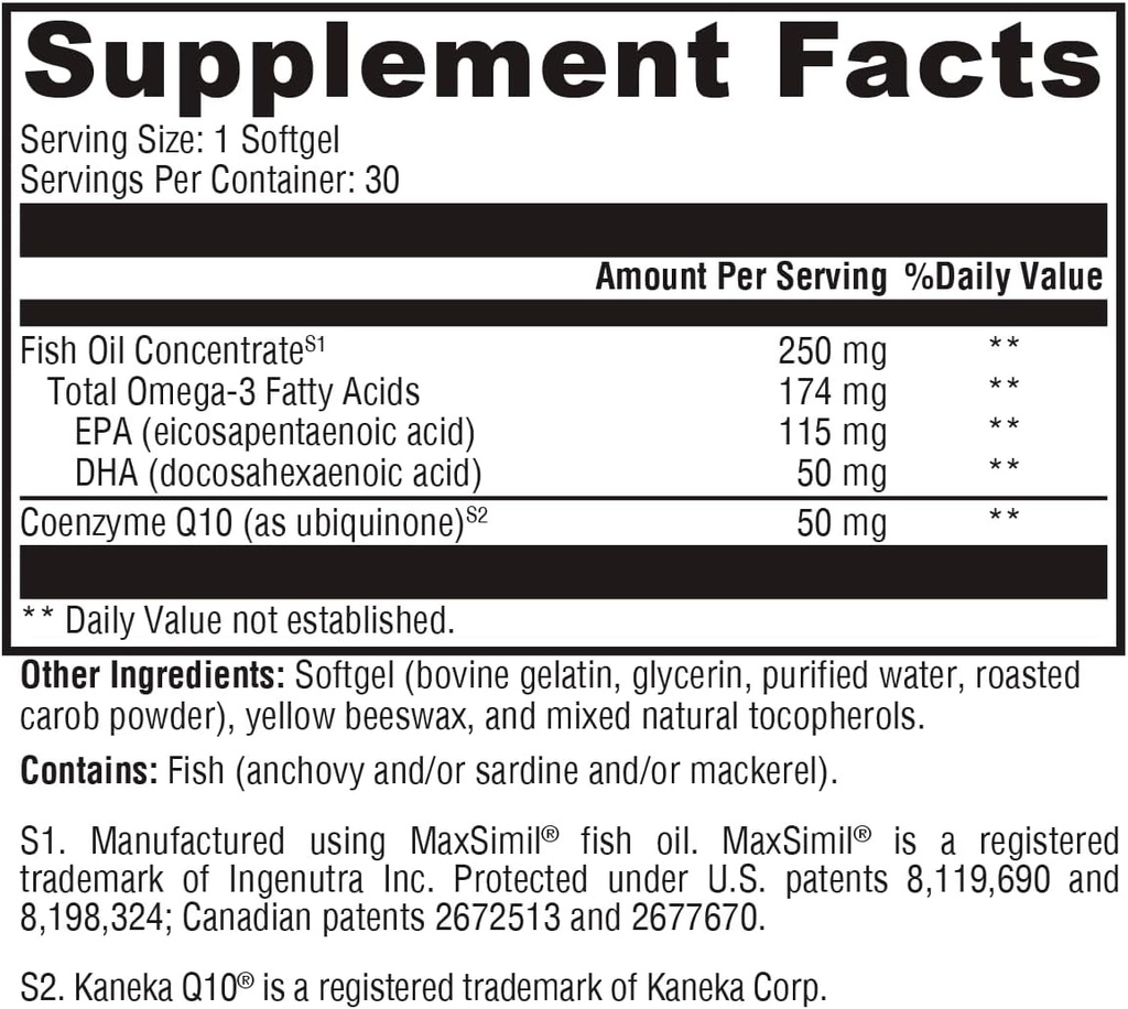 XYMOGEN CoQmax 오메가 50 mg - CoQ10 + 생선 오일 오메가 3 보충 - 듀얼 액션 심장 건강 지원 - Coenzyme q10 + EPA DHA의 3X 큰 흡수를위한 특수 생선 기름 (30 Softgels)