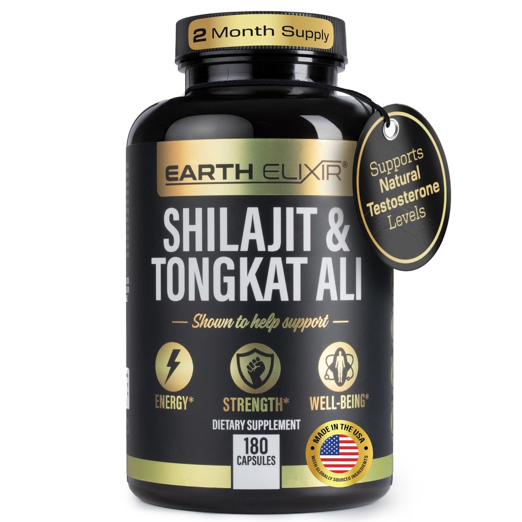 지구 Elixir Shilajit 1000mg & Tongkat Ali 400mg (180 캡슐) 미국에서 만든-Shilajit 보충교재 (20% Fulvic 산) Shilajit 순수한 Himalayan 유기 & Tongkat Ali Shilajit 수지 보다는 남자를 위한 더 유력한