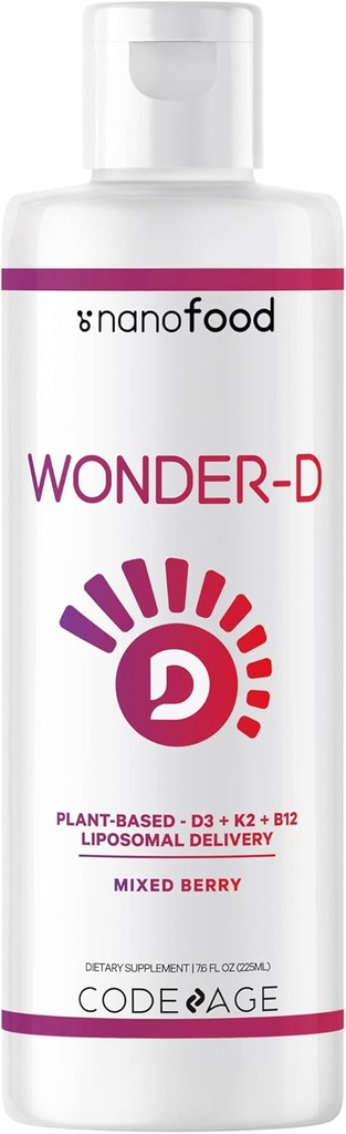 코질 Liposomal 경이 D, Vegan Cholecalciferol 비타민 D3 1000 IU 액체 하락 보충교재, 식물 근거한 비타민 B12 & K2, 비 GMO 해바라기 포스, 비타민 E, 혼합 베리 풍미, 7.6 fl ozlipid