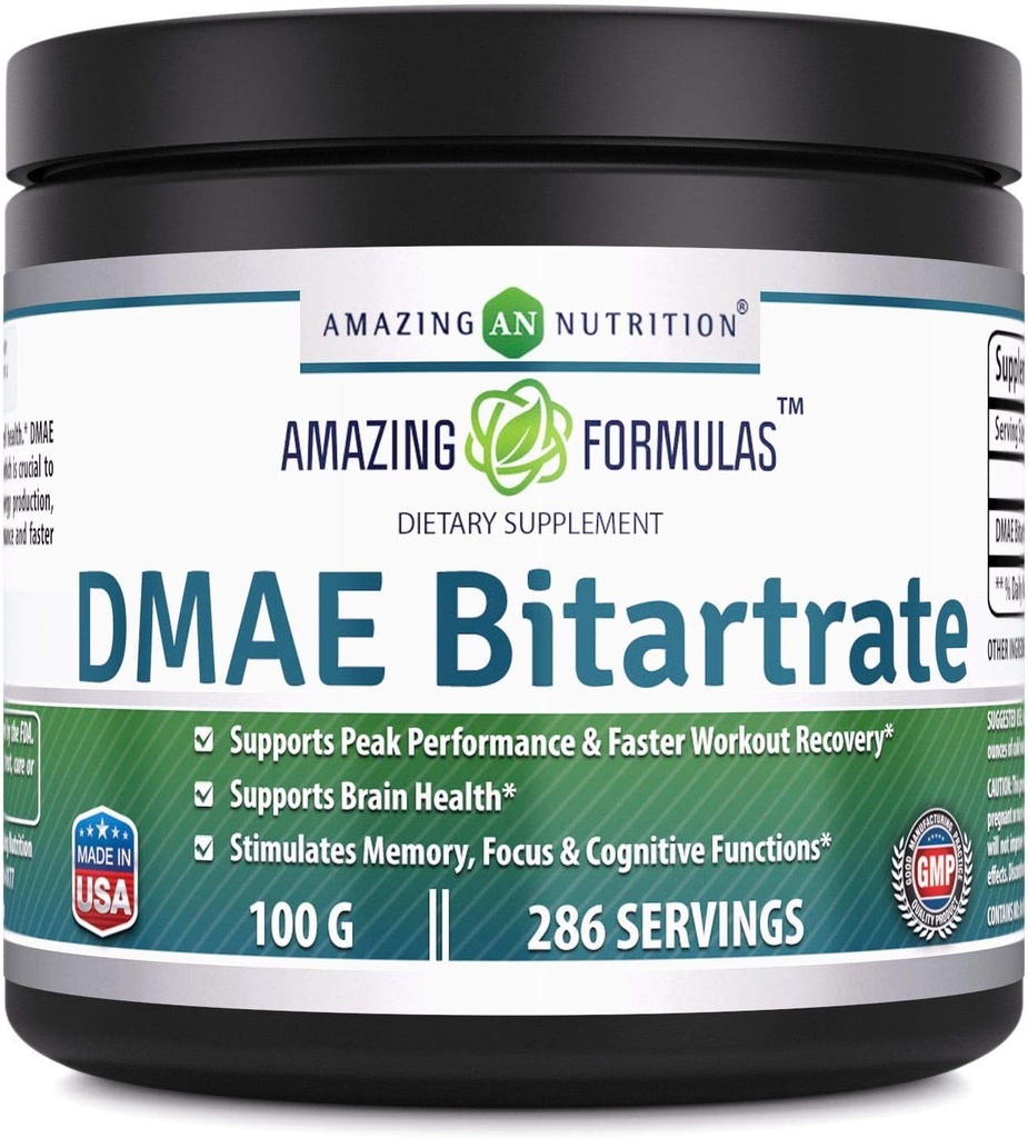 Amazing Formula DMAE Bitartrate Powder 보충 | 100 그램 | 286 서빙 | Non-GMO | 글루텐 프리 | 미국