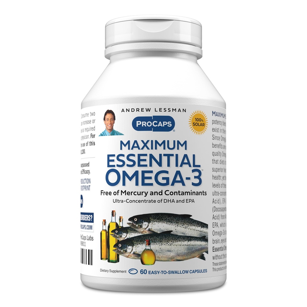 ANDREW LESSMAN 최대 Essential Omega-3 Unflavored, 60 Softgels - Ultra-Pure Omega-3 물고기 기름 1200 mg-High DHA, 수성 보충교재 - 작은, 삼키기 물고기 기름 캡슐에 쉬운