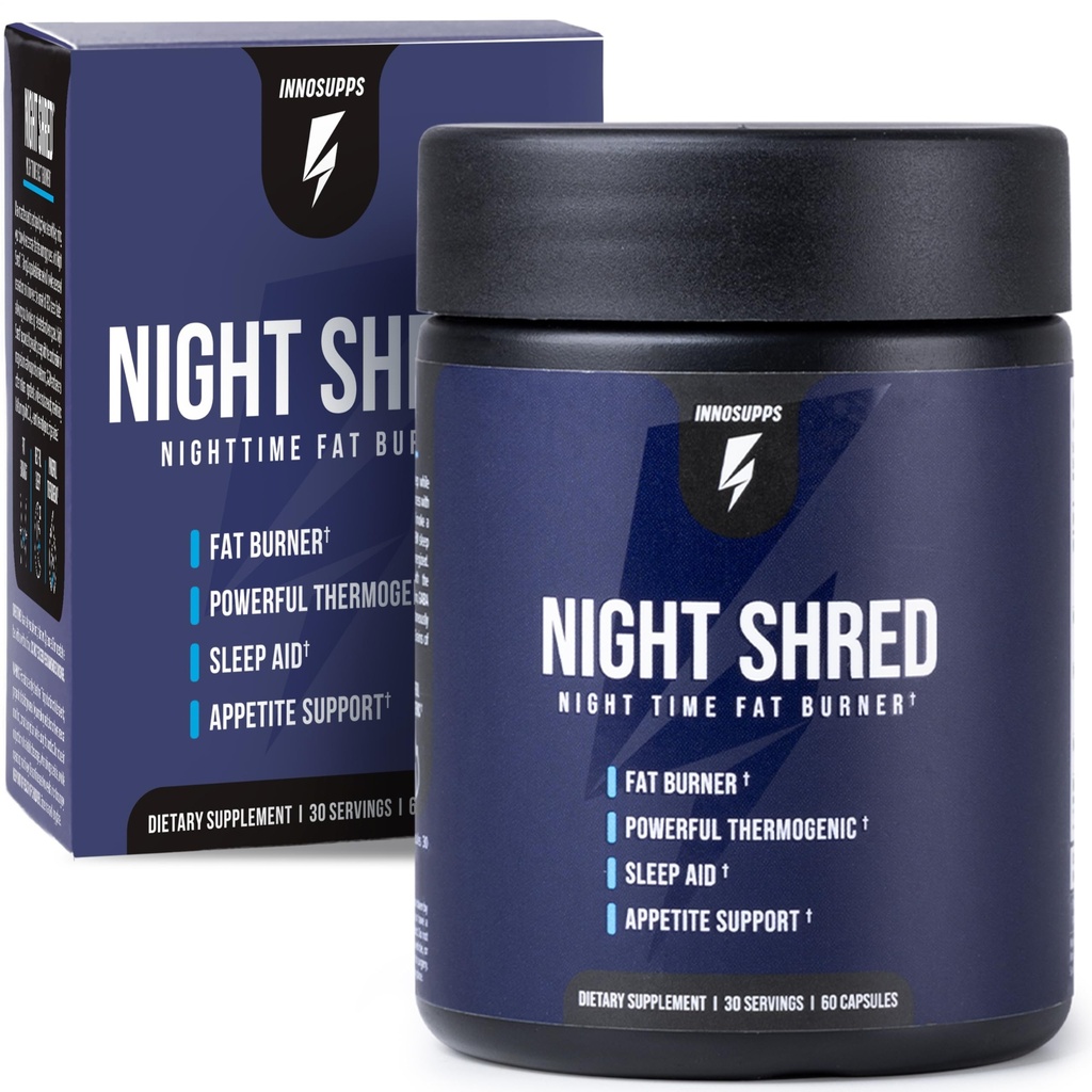 InnoSupps Night Shred Fat 버너 및 천연 수면 지원 | Ashwaganda, 5-HTP, CLA, Melatonin | Appetite Suppressant | 체중 감량 지원 야간 지방 연소 (60 채식 캡슐)