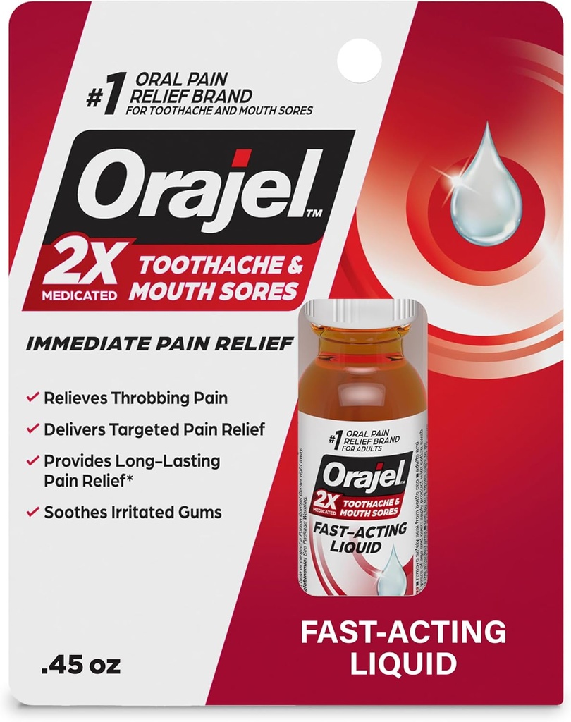 Orajel 2X Medicated 두통 & 입 Sores 액체, 0.45 fl oz