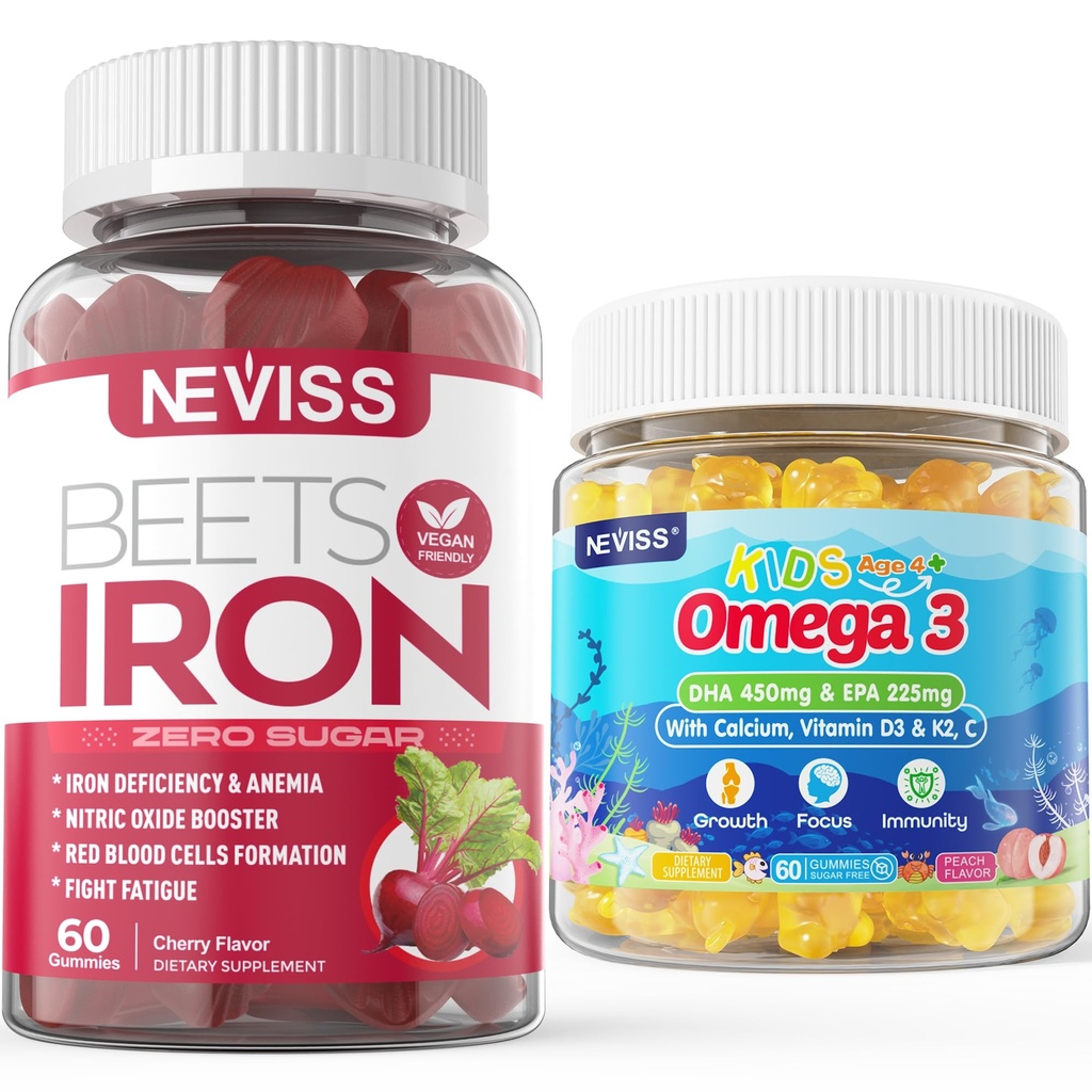 철 Gummies 2 팩 + 아이 오메가 3 Gummies 2 팩