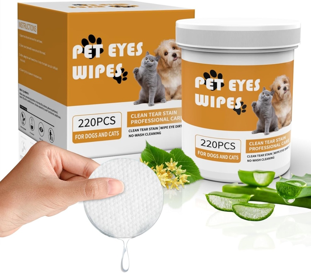 개를위한 Senlong Eyes Wipes - 점차 눈물 얼룩 제거 - 개 눈 세탁기술자, 눈 Debris, 방전, Mucus 비밀 - 개 눈 닦음 얼룩 제거제 - 개 & 고양이 눈 닦음 - 220pcs, 흰색