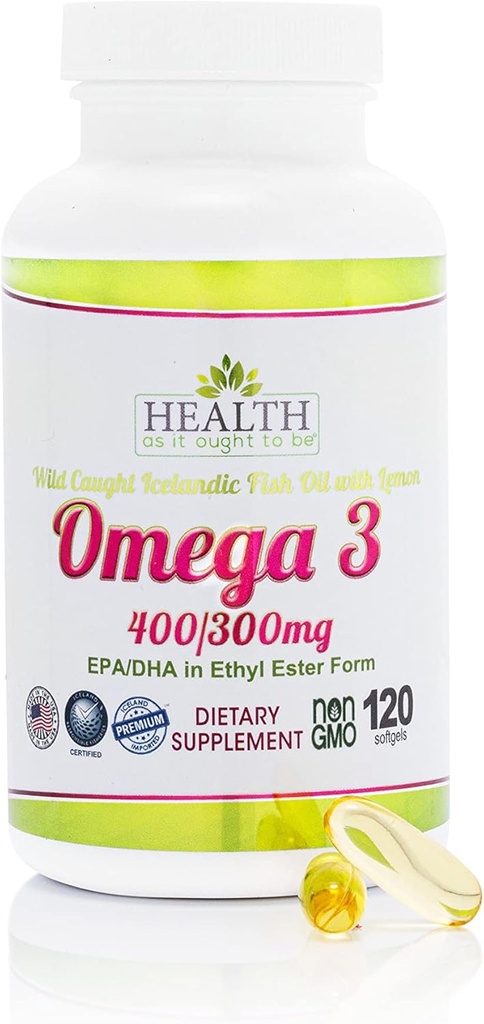 오메가 3 400/300 mg 보충교재이기 때문에 건강 | 레몬을 가진 에틸렌 에스테르 모양 야생 잡힌 아이슬란드어 물고기 기름에 있는 Physician 공식적인 EPA/DHA | 120의 캡슐