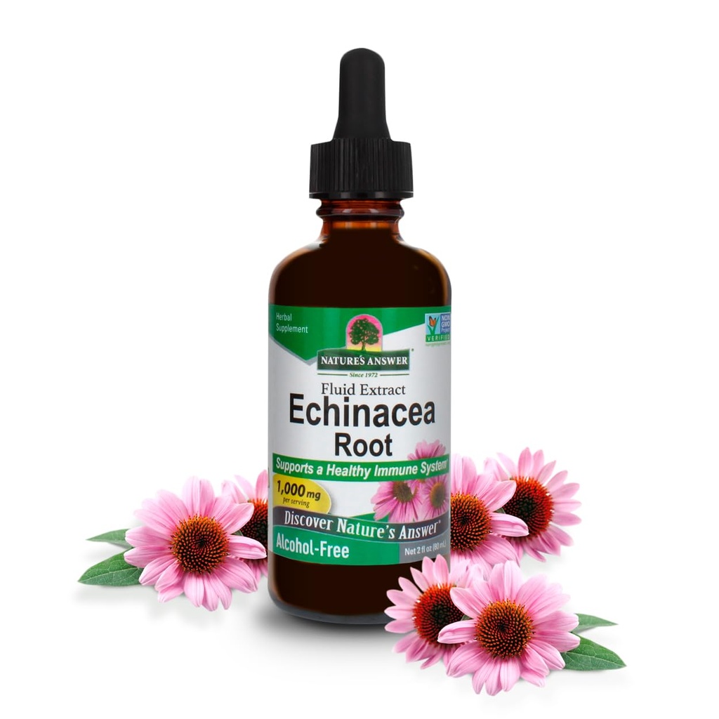 Nature's Answer Echinacea Extract | 건강한 면역 체계 지원 | Vegan, Gluten-Free, Alcohol-Free, Non-GMO 및 Kosher 인증 | 2oz