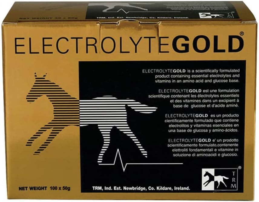 TRM Electrolyte Gold Performance Horse Feed Supplement for Electrolyte Replenishment | 전투 피로 | 비타민 C 및 E - 100 Qty x 1.76 oz (100 Qty x 50g) - 100 Qty x 1.76 oz