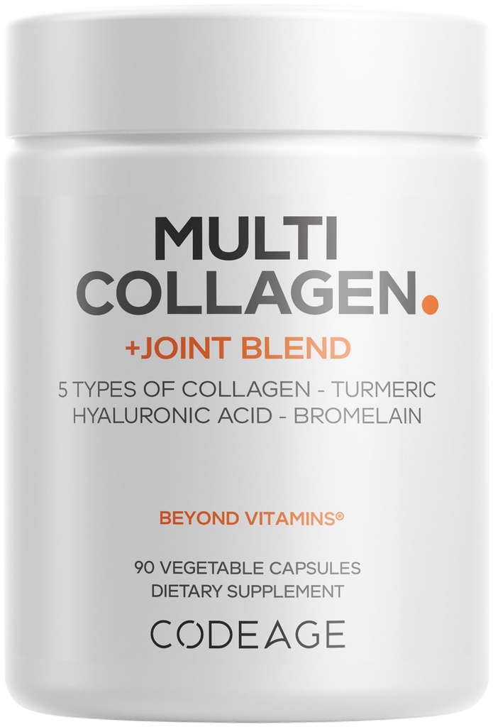 Codeage 다 교원질 단백질 + 합동 혼합 보충교재, Hyaluronic 산, Bromelain, Turmeric, Ginger, Boswellia, Astaxanthin - 가수분해한 둔감한 교원질 - 5 교원질 유형 - 비 GMO - 90의 캡슐