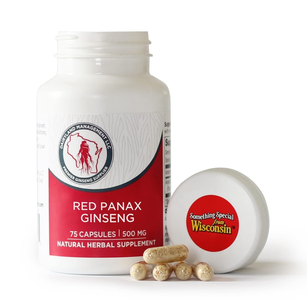 Dairyland Korean Red Panax Ginseng Capsules - 2000 mg 집중된 Potent Ground Ginseng Root Extract - 필러, Binders 또는 기타 첨가제가 없습니다. (75 ct)