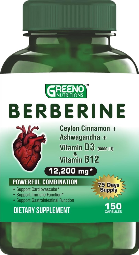 Ceylon Cinnamon Ashwagandha 비타민 D13 + 비타민 B12 면역성 심장 지원 - 75 일 공급 -150 조사 (1의 포장)를 가진 Berberine 12200mg
