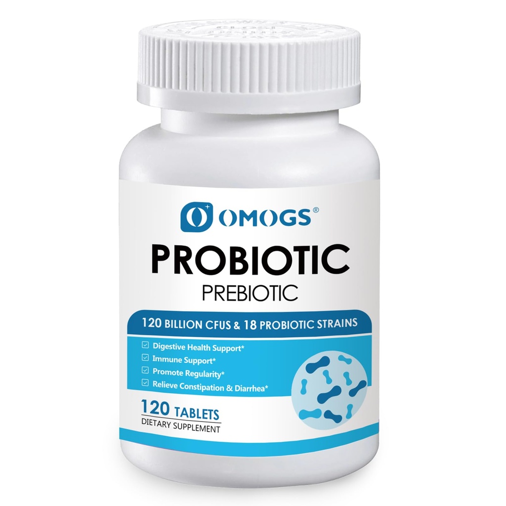 OMOGS Probiotics 90 억 CFUs 18 Strains, 3 유기 Prebiotics 및 비타민 C, 여성, 남성 및 아이, 지원 Metabolism, 면역력 및 소화 건강, 비 GMO, 90 정제를위한 영양 보충