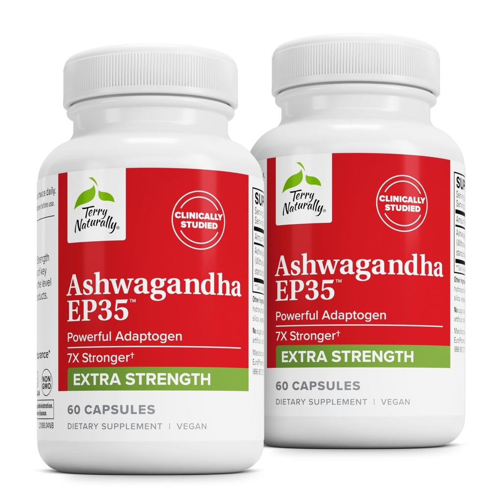 Terry Naturally Ashwagandha EP35 Extra Strength - 수면 지원을위한 초본 보충 - 건강한 스트레스 응답 - 내구력 및 에너지 지원 - 60 캡슐 (60 인분)
