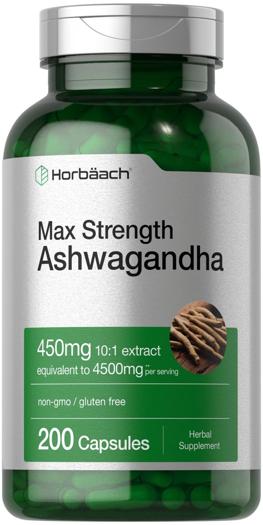 Horbäach Ashwagandha 보충교재 | 최대 힘 | 200의 캡슐 | 여성과 남성 | Non-GMO, 글루텐 무료