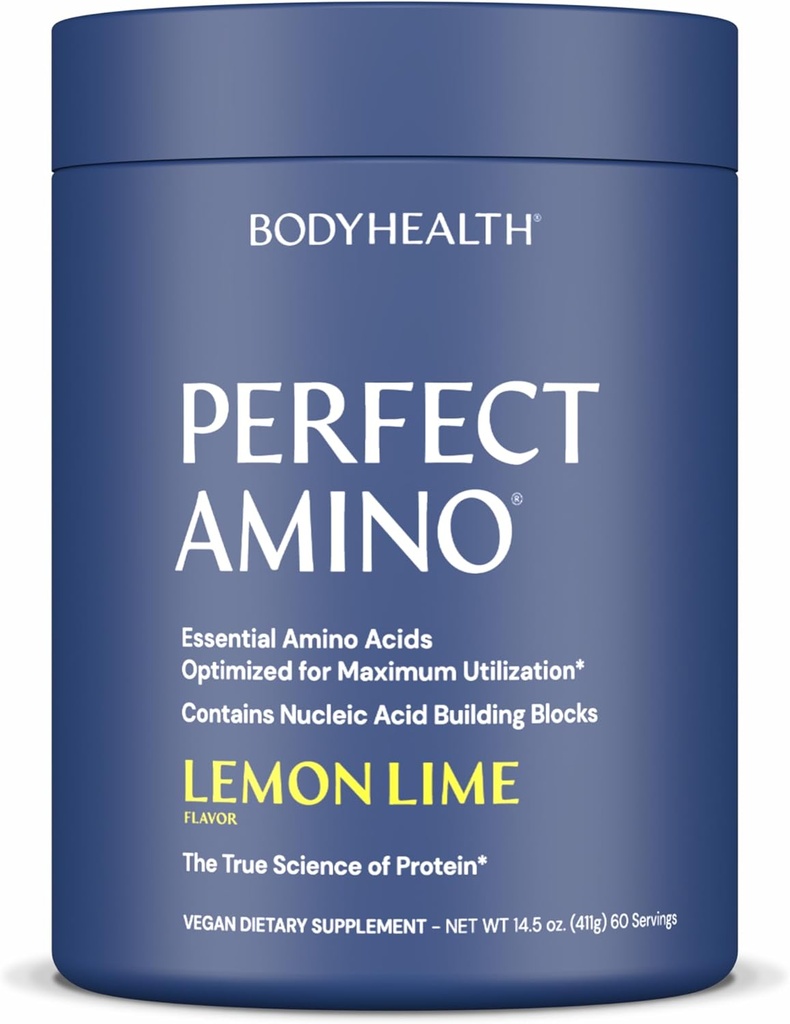 BodyHealth PerfectAmino Powder - 사전 및 포스트 운동을위한 BCAA 및 EAA 분말 - 남성과 여성을위한 아미노산 에너지 음료는 Lean 근육과 회복을 지원하기 위해 - 레몬 라임 - 60 서빙