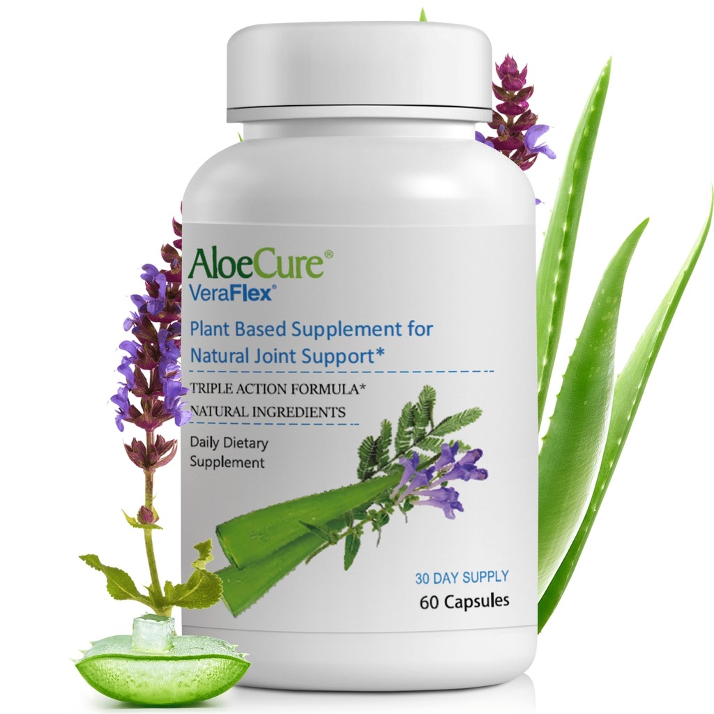 AloeCure VeraFlex Natural Joint Health Supplement with USDA Organic Aloe Vera - 편안함, 기동성 및 유연성을 지원하는 식물 기반 캡슐 - 올-자연 공식, 60 캡슐