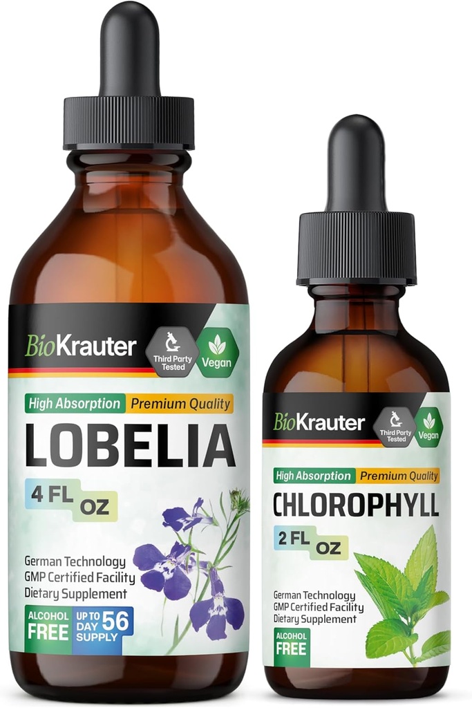 BIO KRAUTER Lobelia Tincture 4 Fl. Oz. & Chlorophyll Tincture 2 Fl. 오즈.