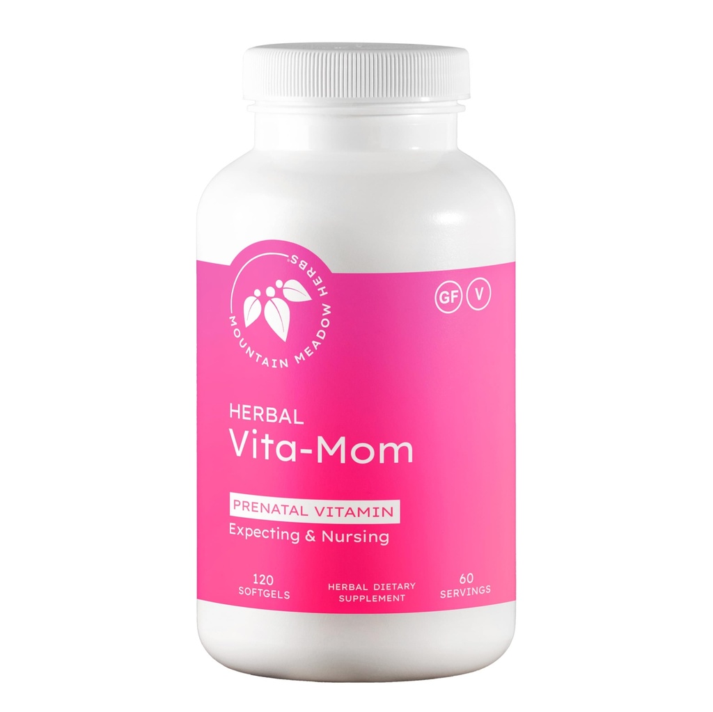 산 Meadow 허브 Vita-MOM Prenatal 비타민 - Folic Acid, Iron, Multivitamins & Organic Herbs가있는 여성을위한 초본 보충 - 120 Softgels (2 개월 공급)