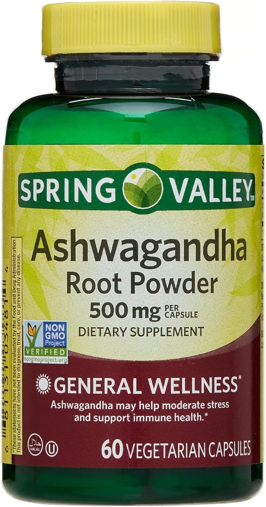 IKJ Ashwagandha 뿌리 분말 일반적인 웰니스 규정식 보충교재 채식 캡슐, 500 mg, 60 조사