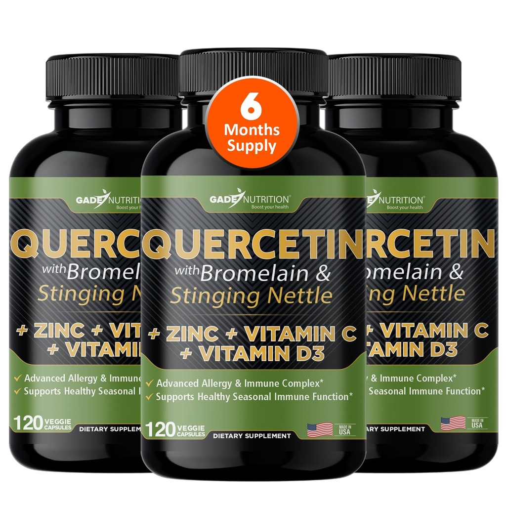 비타민 C, 아연 및 스팅 Nettle - Nettle Quercetin - Quercetin 500mg - Bromelain과 Quercetin - 아연 Quercetin + 비타민 D3-360 Veggie Cap - 6 개월 공급