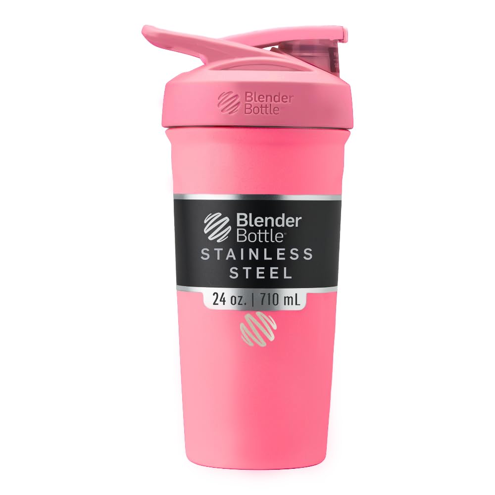 BlenderBottle 스포츠 절연 스테인레스 스틸 셰이커 병 와이어 위스키, 24Ounce, 핑크 - 단백질 쉐이크 & Athletes & Fitness Enthusiasts, 쉬운 혼합, 유지 음료 냉, 잠금 뚜껑