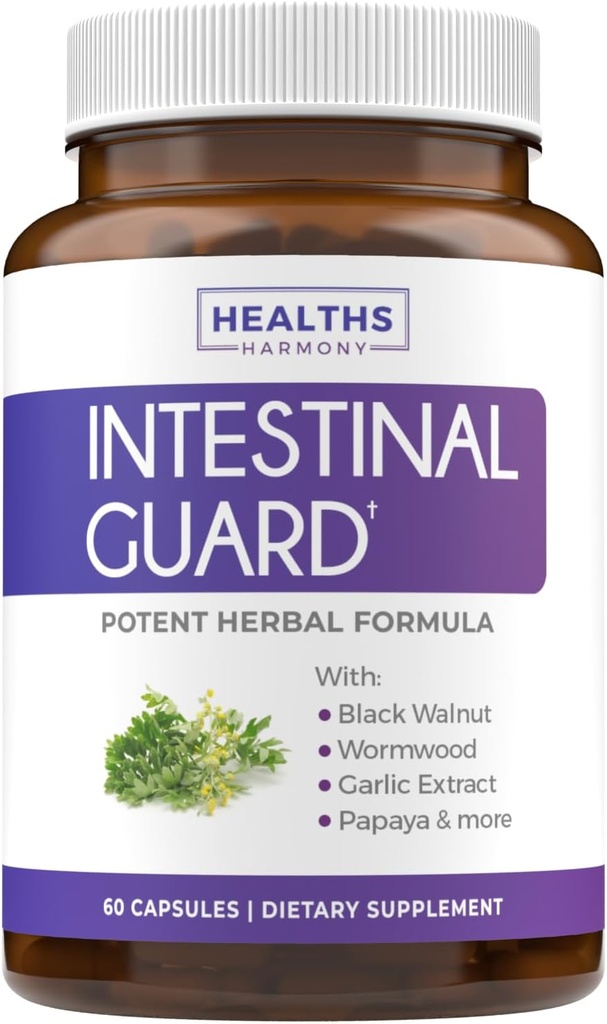 Intestinal 가드 (Non-GMO) - Wormwood, Black Walnut, Goldenseal, PAU D'Arco, Clove, 마늘, 더 많은 것을 가진 유력한 자연적인 공식 - 1개의 보충교재에서 모두 - 60의 캡슐 (약 없음)