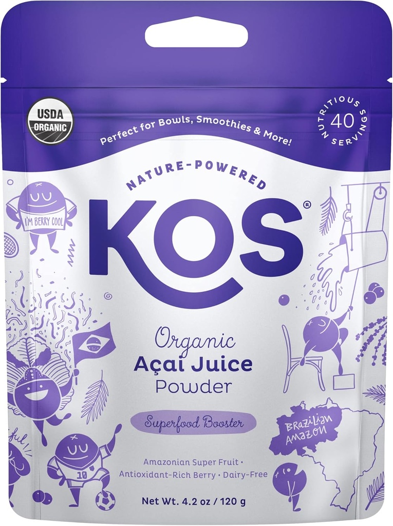 KOS USDA 유기 Acai 분말, 미완성 Superfood - 부드러운과 그릇을위한 자연 산화제, Acai 베리 - 폴리 페놀 Abundant, 글루텐 - 무료, 비 GMO, 기후 친화적 인 resealable 가방, 40 서빙