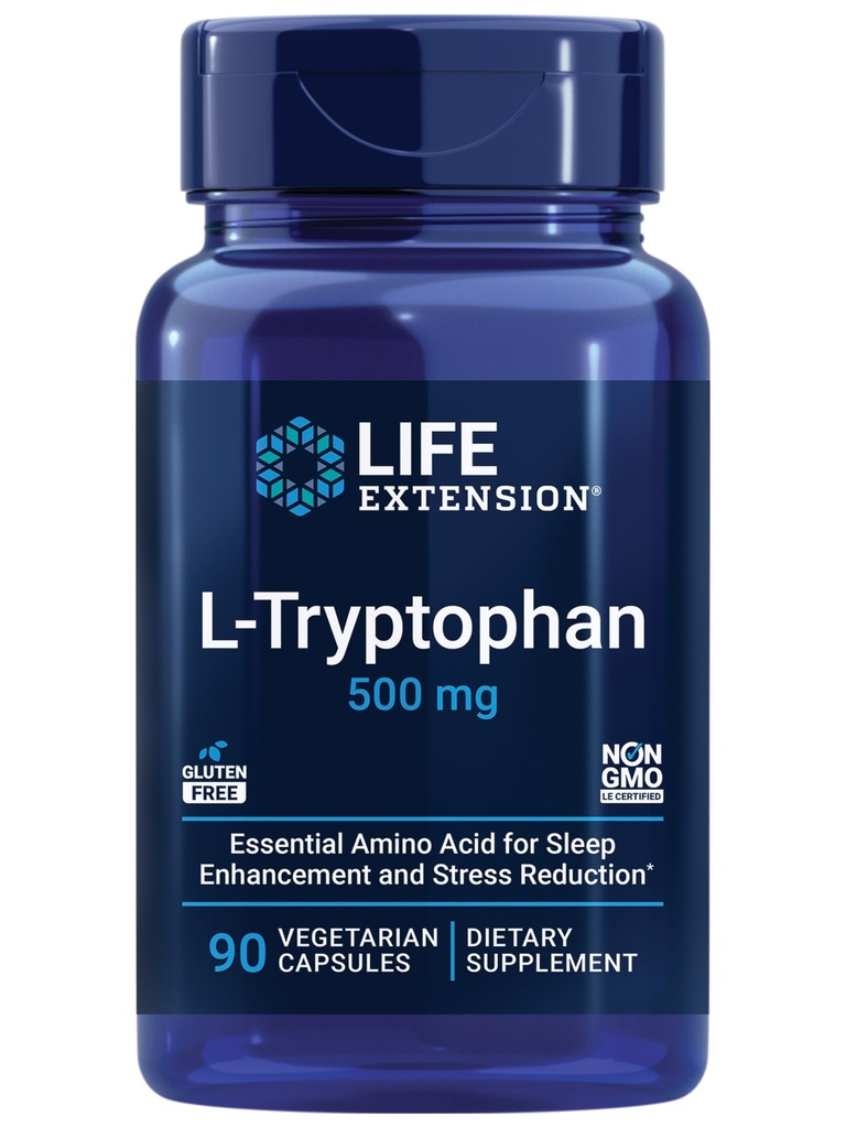 생활 연장 L-Tryptophan, 500 mg의 Encourages 건강한 세로토닌 수준은 건강한 수면, 계류, 긴장 응답 & Satiety, 글루텐 자유로운, 비 GMO, 채식주의자, 90의 캡슐을 승진시킵니다