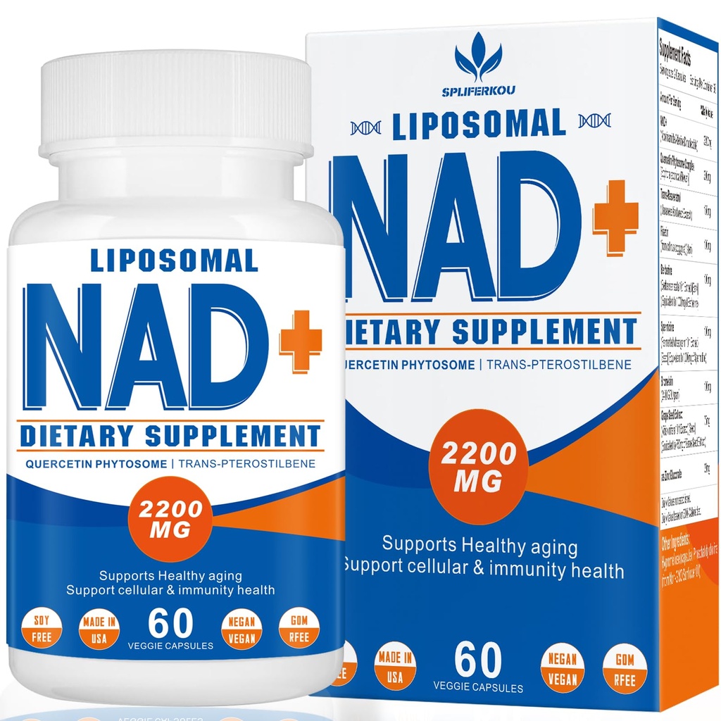 2200mg Liposomal NAD + 보충교재 - 강화된 세포 에너지 & 노후화, 60의 캡슐