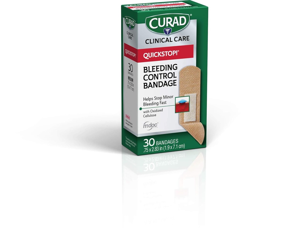 Curad Quickstop Flex-Fabric 붕대, Quickstop 출혈 통제 기술, 0.75" x 2.83", 30 조사 (포장 3)