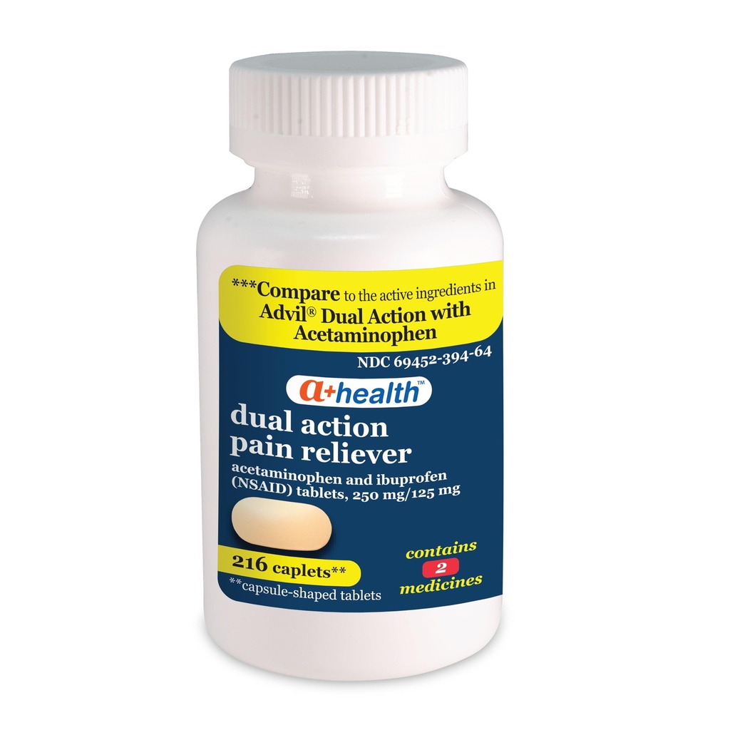 A+Health 이중 활동 아세타미노펜 250 mg와 Ibuprofen (NSAID) 125mg 고통 Reliever 모자, 216 조사