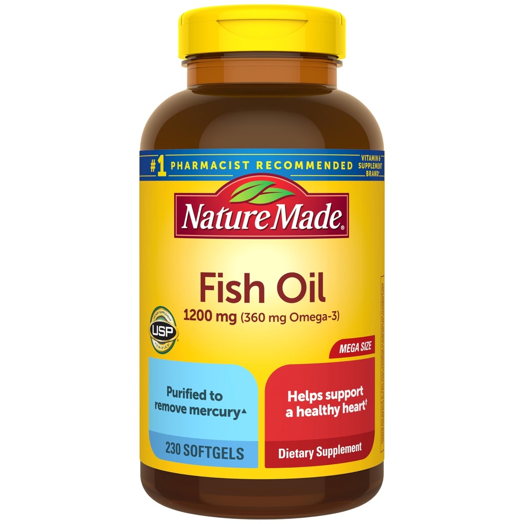 Nature Made Fish Oil Omega 3 보충제, 1200 mg Softgels, 건강한 심장 지원을위한 오메가 3 생선 기름, 230 Softgels, 115 일 공급