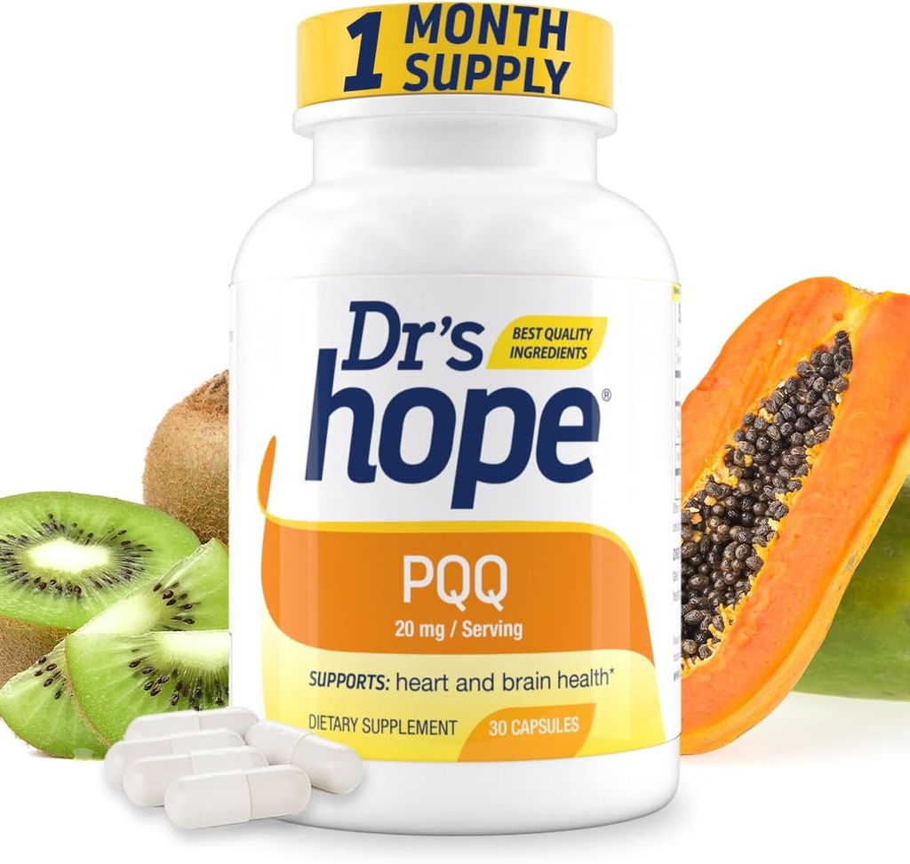 Dr's Hope Pyrroloquinoline Quinone 보충 20 mg - 뇌, 심장 및 정신 성능 촉진 - 근육 기능, 에너지 생산 및 Longevity - 글루텐 무료 - 30 Vegan 캡슐 - 1 개월 공급