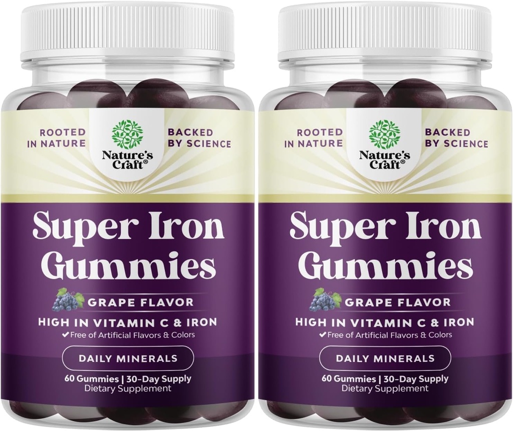 여성과 남성을 위한 여분 힘 철 Gummies - 비타민 C 높은 흡수를 가진 여성 & 남자를 위한 서빙 Chewable 철 보충교재 당 유력한 45mg - Vegan 매일 거미 성인 (60의 서빙)