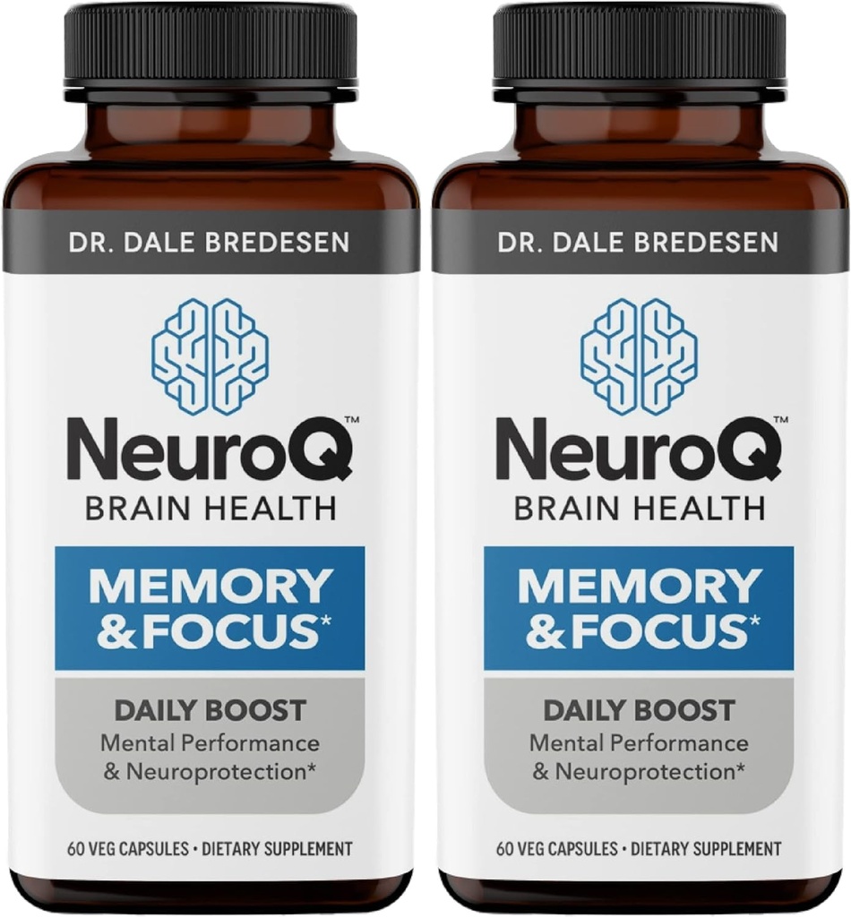 NeuroQ Memory & Focus - 부스트 인지 성능 및 두뇌 기능 - Dale Bredesen 박사의 신경 보호 공식 - Gotu Kola Ginkgo Phosphatidylserine & Propolis - 60 캡슐 (팩 2)