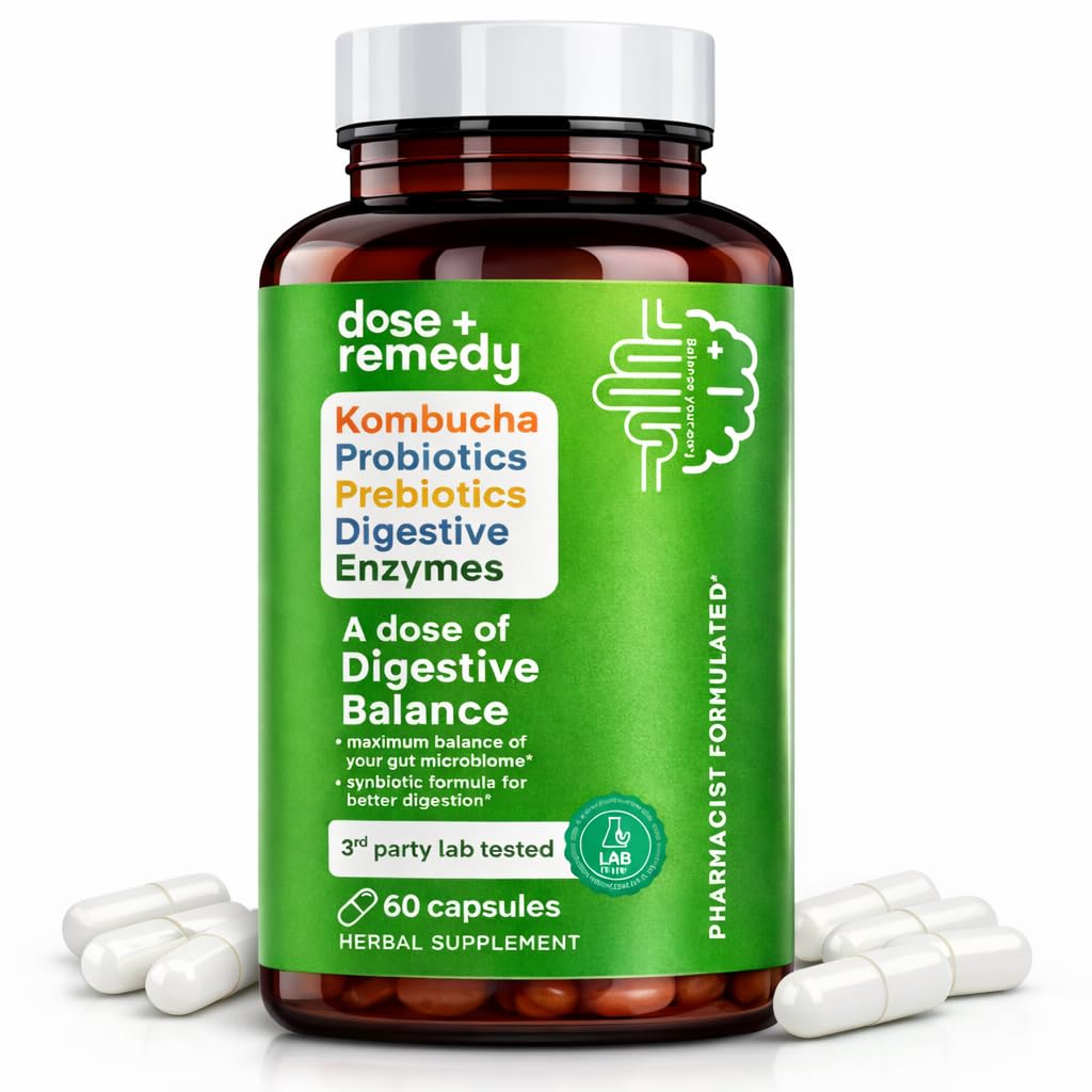 Digestive Balance-Gut Health Supplement-USDA-Kombucha, 7 Probiotic Strains 및 Prebiotics for Microbiome-Digestive Enzymes for Women and Men에 대한 소화 부종 완화