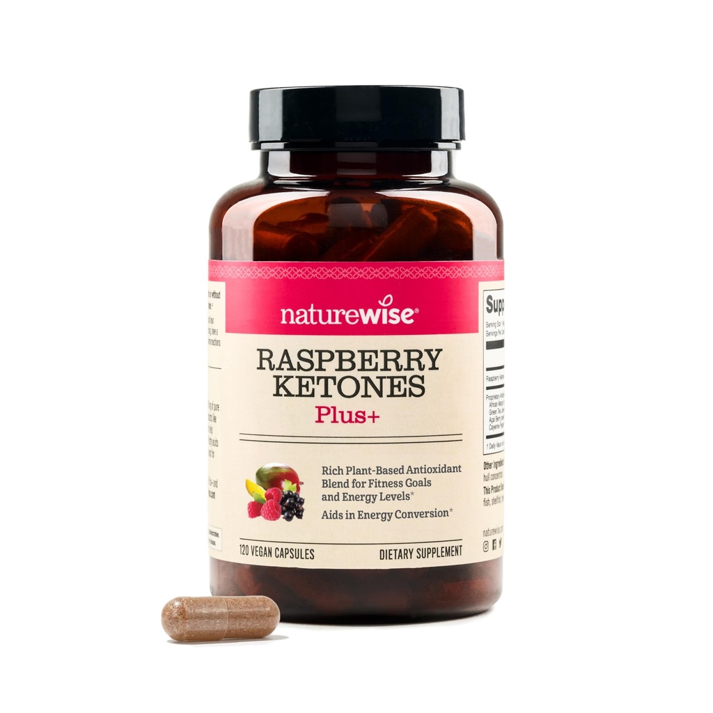 NatureWise Raspberry Ketones Plus - w / Green Tea Extract, Cayenne Pepper, & Acai Berry - 산화 방지제 건강, 에너지 레벨, 체중 목표 지원 - Vegan & Gluten-Free - 120 캡슐 [120 일 공급]
