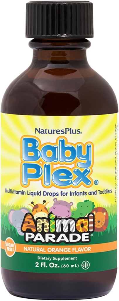 NaturesPlus Animal Parade Baby Plex, Natural Orange 풍미 - 2 fl oz, 2 팩 - 유아 및 유아용 액체 멀티비타민 - 설탕 무료, 글루텐 무료 - 120 총 서빙