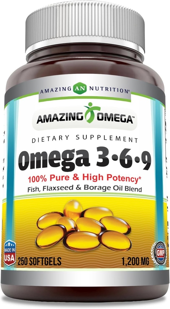 놀라운 오메가 3.6.9 보충 | 1200 Mg Per 서빙 | 250 Softgel | Unflavored | Non-GMO | 글루텐 프리 | 미국
