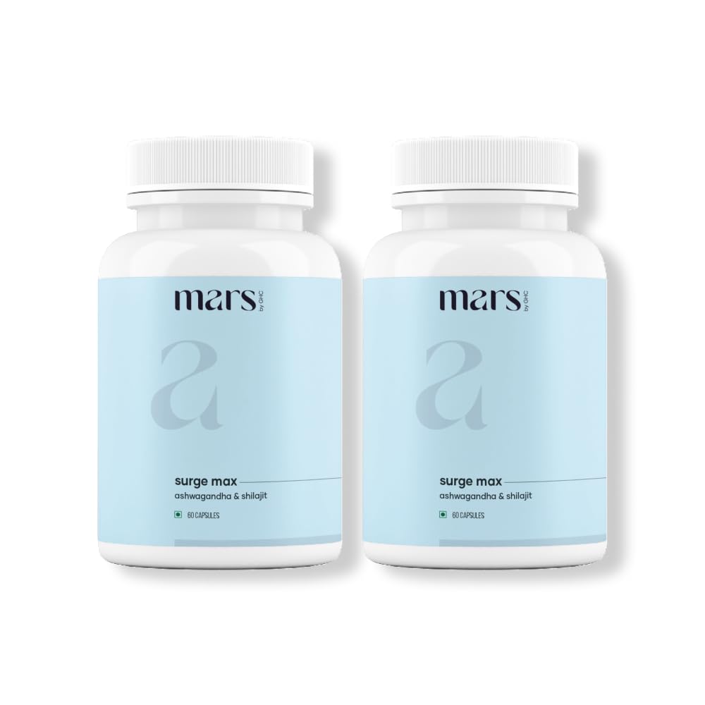 Mars Surgemax Natural Capsules with Shilajit & Safed Musli | 에너지, 강점 및 면역성이 지원 | Active Lifestyle | 120 캡슐 | 2 팩