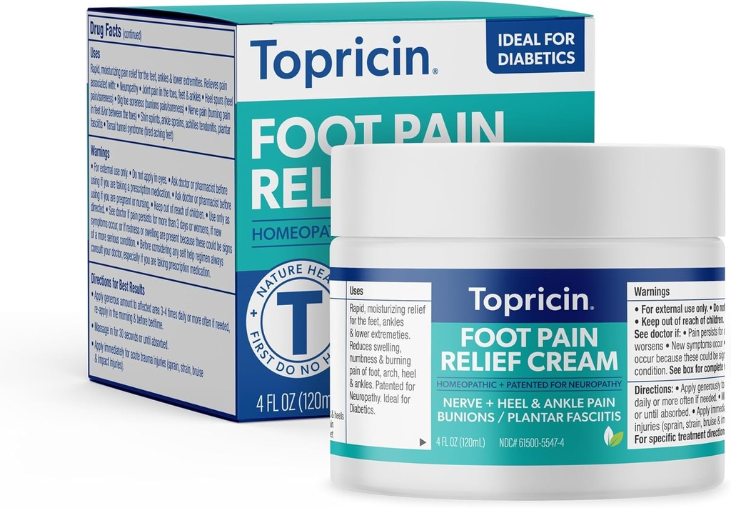 Topricin 발 진통 크림 - 자연과 냄새없는 모이스춰 크림, 4 온스 - 항아리