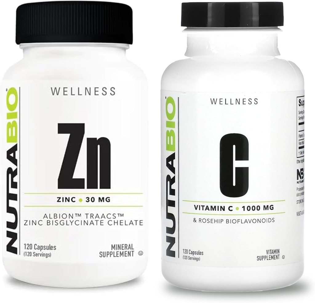 NutraBio 아연 킬레이트와 비타민 C 로즈 HIPS 보충 번들 – 비타민 보충 번들은 산화 방지제와 면역 지원, 및 전반적인 건강과 웰빙을 도울 수 있습니다