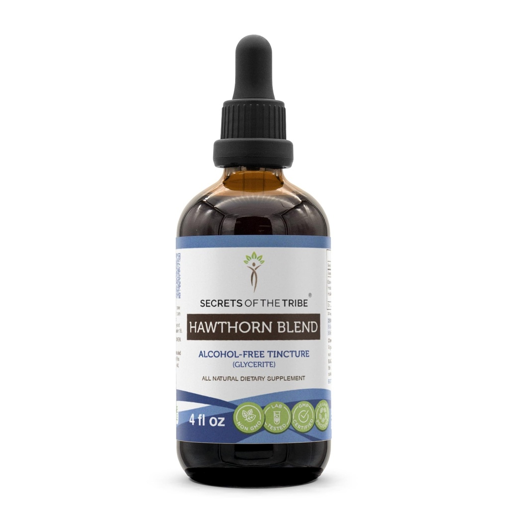 Tribe Hawthorn Blend Tincture Alcohol-Free Extract, Hawthorn (Crataegus spp.) 잎, 꽃, 베리 4 oz의 비밀