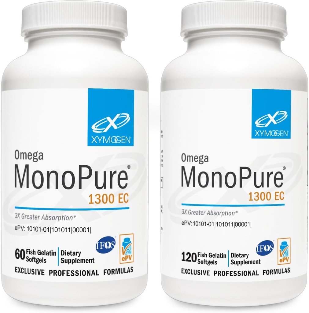 XYMOGEN 오메가 MonoPure 1300EC 번들 - 60 Softgels + 120 Softgels - 3X 큰 흡수를 가진 물고기 기름 - 심장 건강을 위한 DHA EPA 오메가 3 보충교재 + Cognitive 지원