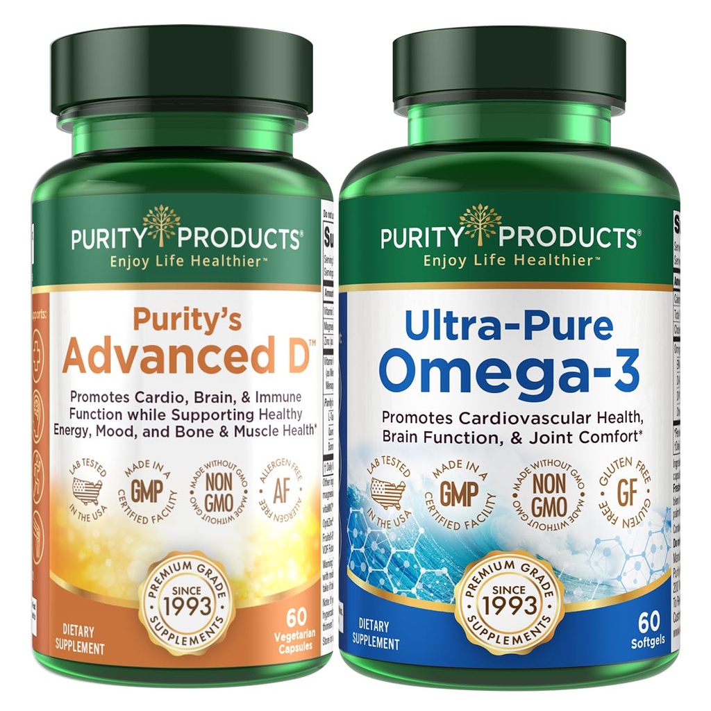 순수성 제품 KIT - Dr. Cannell의 진보된 D + Omega-3 고급 D에서 매우 순수한 물고기 기름은 비타민 D, 비타민 K2, 아연, 마그네슘 구연산염, 붕소 및 타우린으로 포장됩니다